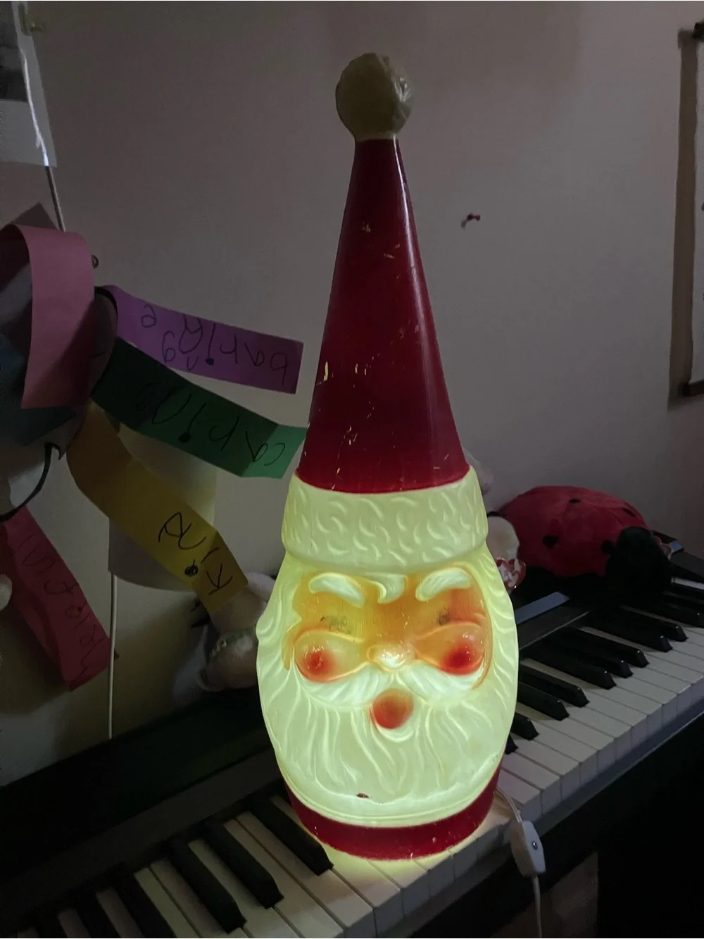 Vintage-Style Red Santa Head Lighted Decoration - Unbranded